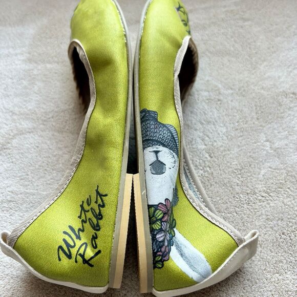 Rockit “White Rabbit” Green Printed Leather Ballet Flat Shoes Women EU 38 US 7.5 - Picture 5 of 16